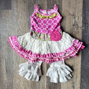 Giggle Moon Ruffle Dress Set Pink Floral Outfit Girls 24M Boutique